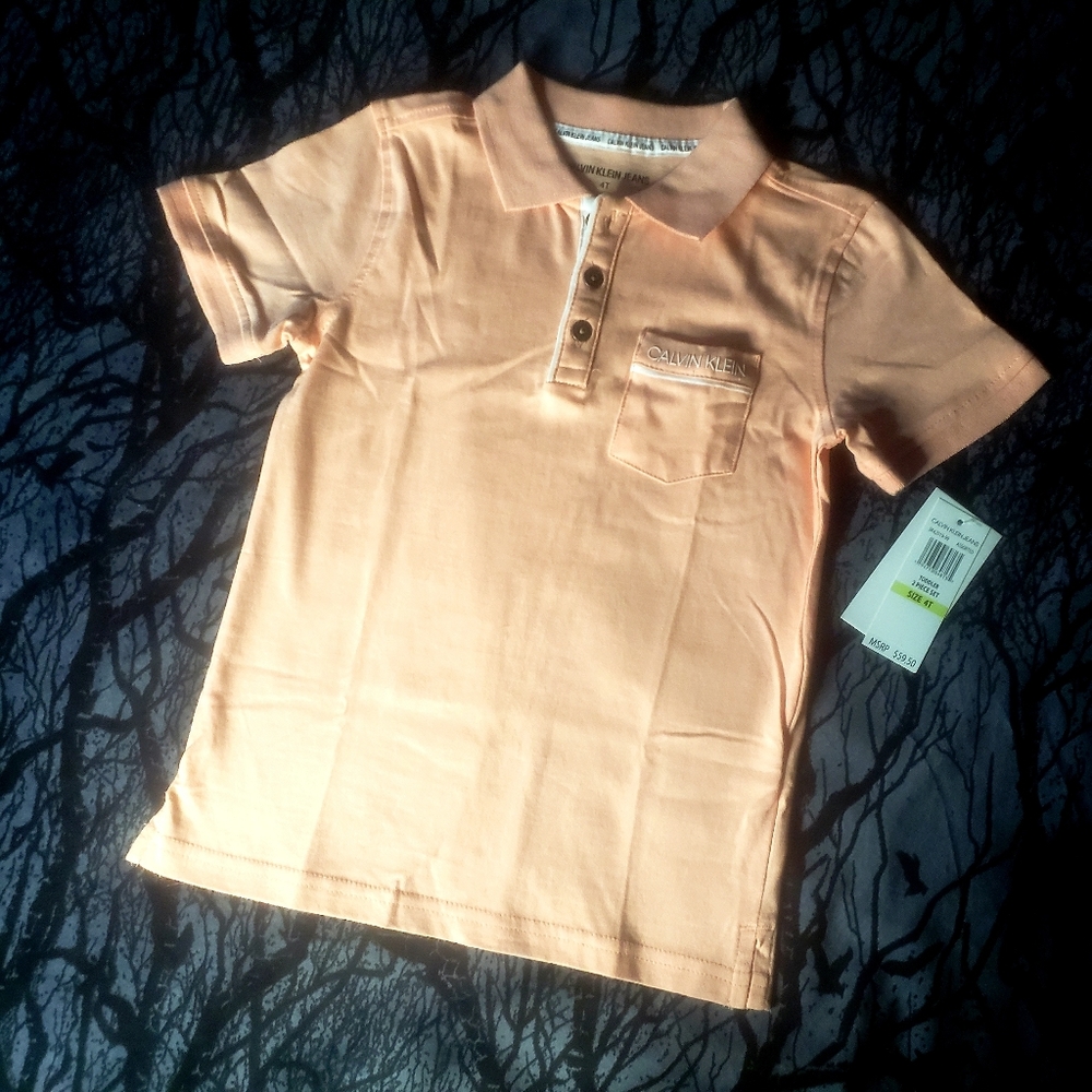 Calvin Klein Short-Sleeve Collared Polo Shirt, Light Orange, Toddler Boy…